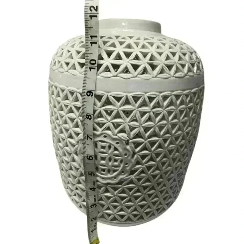 Pair of white majolica perforated Chinese Reticulated Porcelain Ceramic Vases